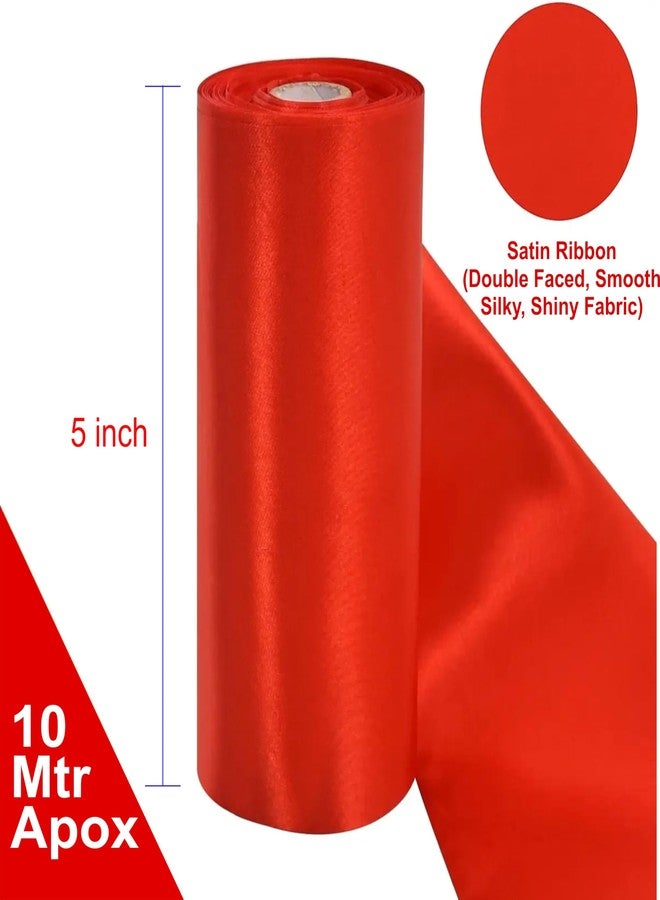IMPRINT 5 inch Wide x 10 Meter Long Approx Red Satin Ribbon for Opening Cutting Ceremony, Wedding/Birthday Party Decoration, Gift Craft, Chair Sash, Table, Car Bows. Indoor/Outdoor use - Pack 1 pc - Image 3